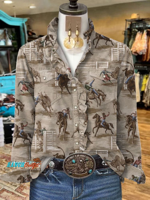 Women's Western Art Print Casual Long Sleeve Comfortable Cotton Shirt