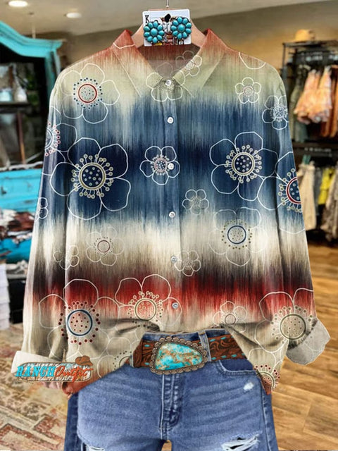 Women's Western Art Print Casual Cotton Shirt