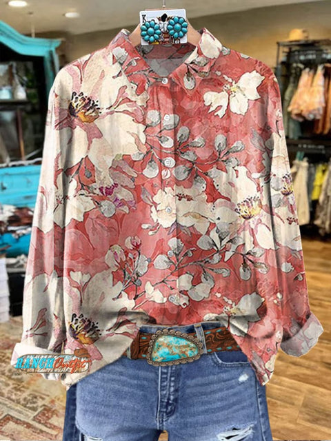 Women's Western Art Print Casual Cotton Shirt