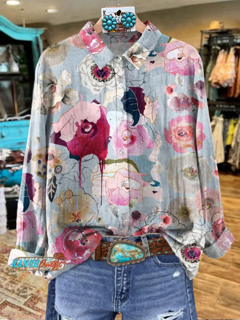 Women's Western Art Print Casual Cotton Shirt