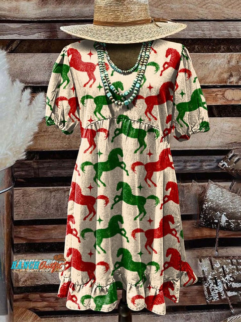 Women's Western Print Pocket Cotton Dress