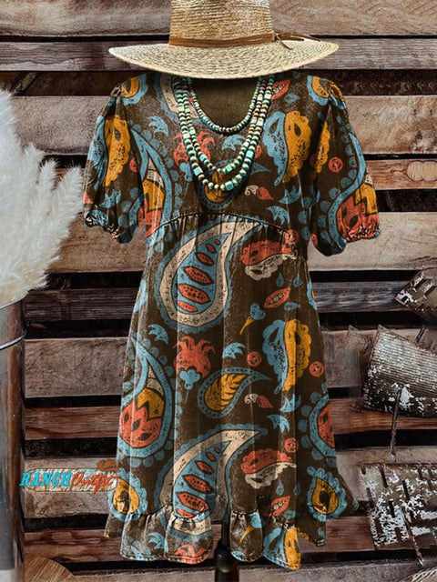 Women's Western Print Pocket Cotton Dress