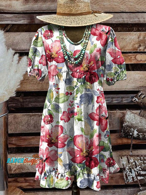 Women's Western Print Pocket Cotton Dress