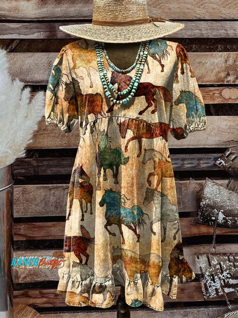 Women's Western Print Pocket Cotton Dress