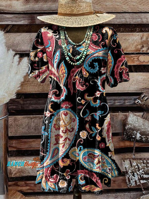 Women's Western Art Print Pocket Cotton Dress