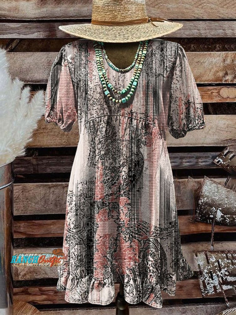 Women's Western Art Print Pocket Cotton Dress