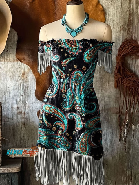 Women's Western Art Print Tassel Cotton Dress