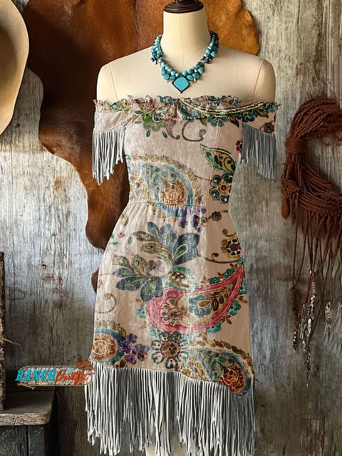 Women's Western Art Print Tassel Cotton Dress