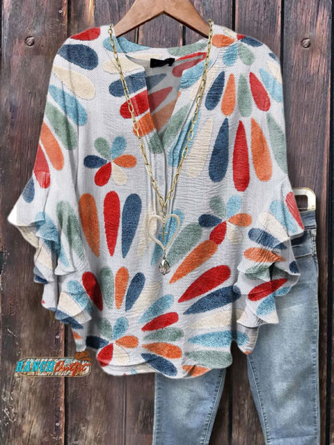 Women's Viange Print Casual Cotton And Linen Shirt