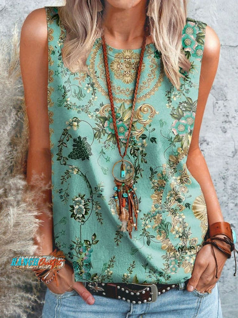 Women's Vintage Art Print Casual Tank Top