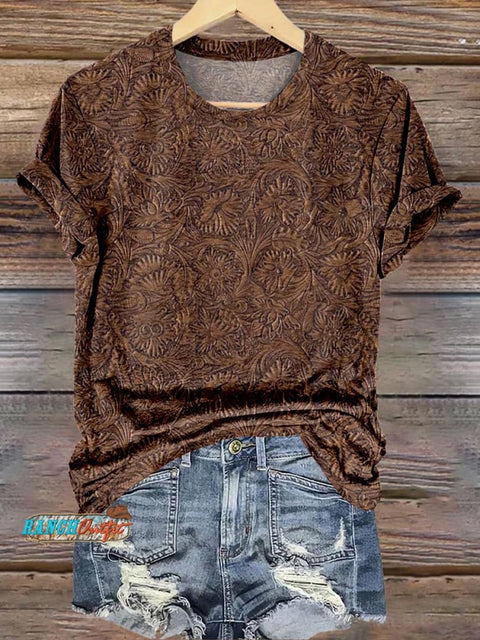 Classic West Print Leather Texture Patterns T-shirt