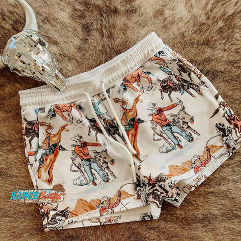 Women’s Cowboy Ranch Print Comfort Shorts/Pajama Pants/Lounge Pants Photo Color / S