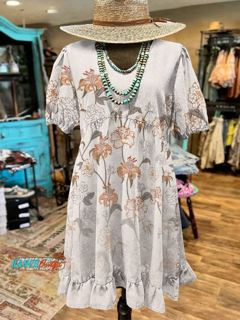 Women's White Flower Print Pocket Cotton Dress