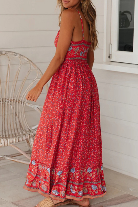 Bohemian Floral Split Joint V Neck Princess Dresses(3 colors)