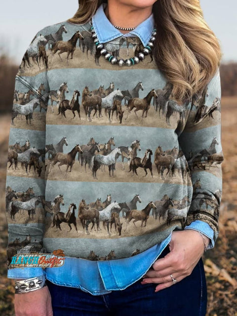 Classic West Horse ，Casual Cotton Sweatshirt