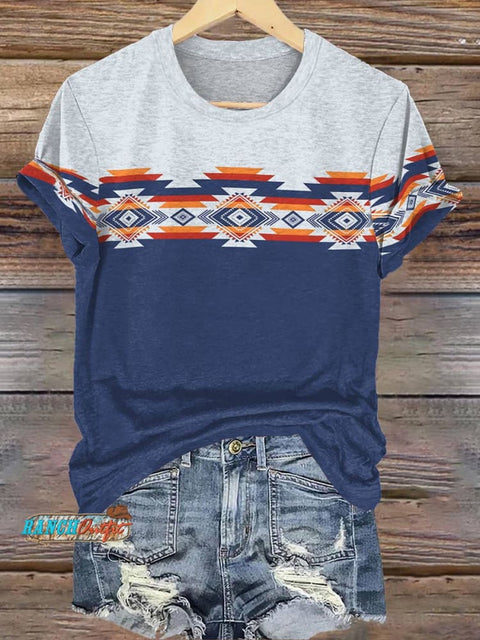 Blue and White Aztec Print T-shirt