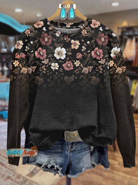 Flower Print Casual Cotton Sweatshirt