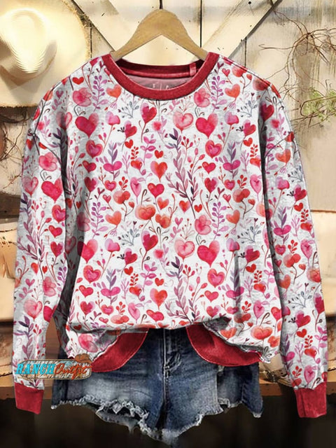 Pink Heart Casual Cotton Sweatshirt