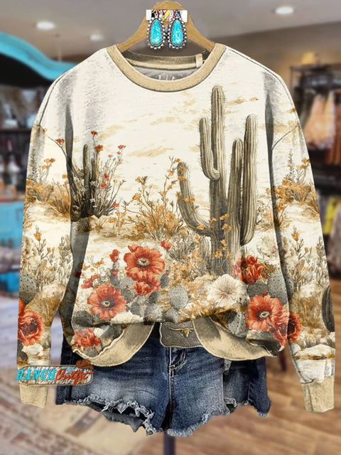 Cactus Print Casual Cotton Sweatshirt