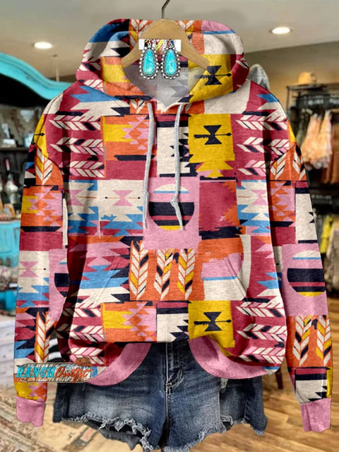 Aztec Pink Cotton Casual Hoodie Sweatshirt