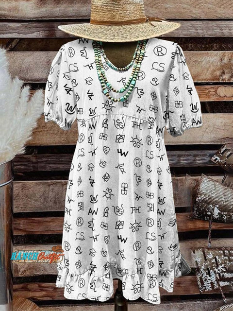 Women's Classic West Cattle Brands Print Pocket Cotton Dress