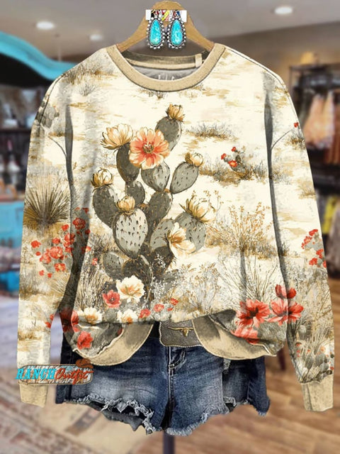 Cactus Print Casual Cotton Sweatshirt