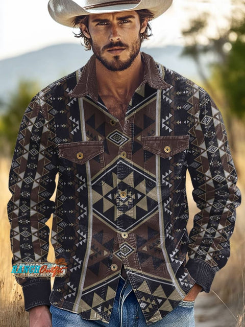 Aztec Print Casual Corduroy Shirt