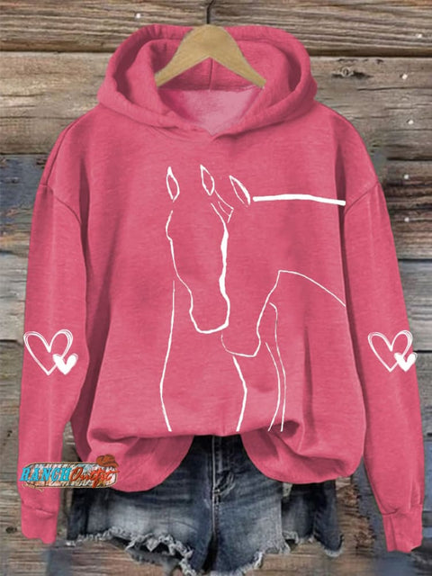 Women's Valentine's Day Cute Horses Casual Hoodie