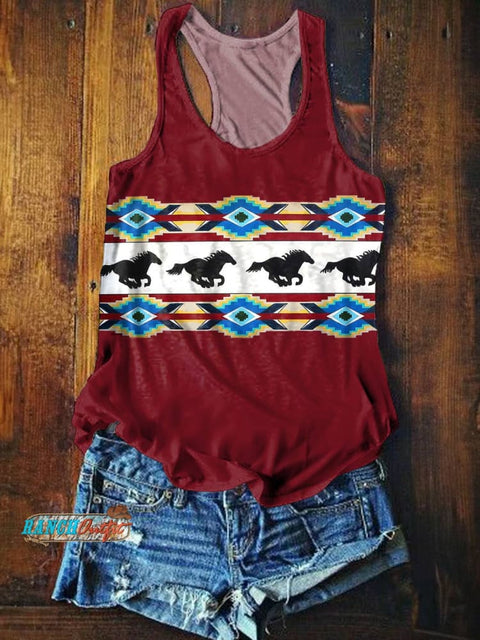 Women's Red Geometric Ethnic Tank Top