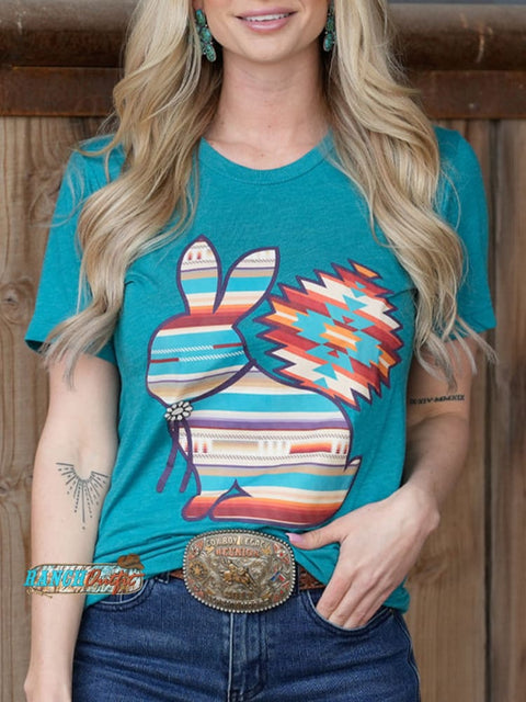 Aztec and Cute Bunny Print T-shirt