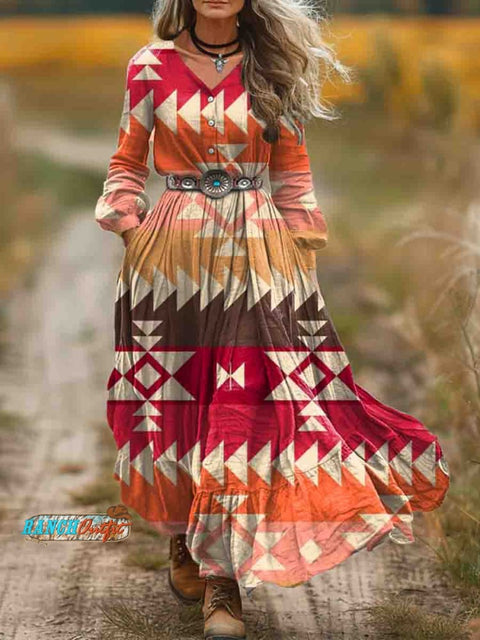 Women's Aztec Print Pocket Cotton Dress