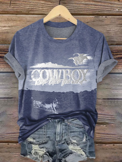 Western Cowboy Relief Print T-shirt