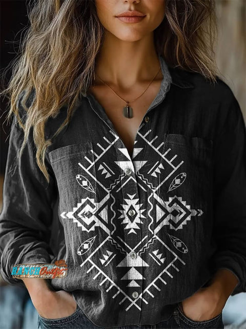 Women's Aztec Print Casual Long Sleeve Comfortable Cotton Shirt