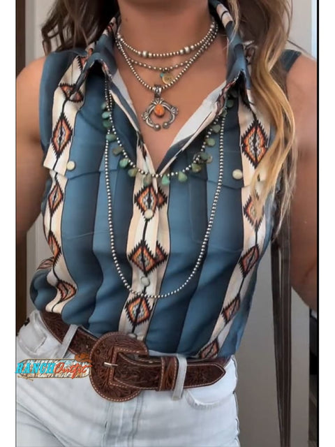 Women's Aztec Print Sleeveless Cotton Shirt