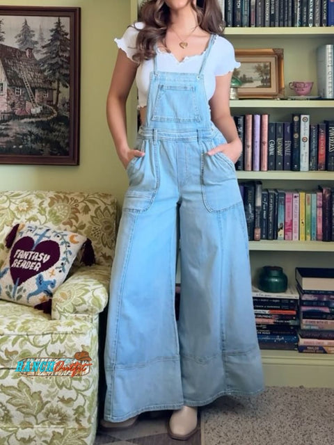Women's Denim Wide-leg Overalls
