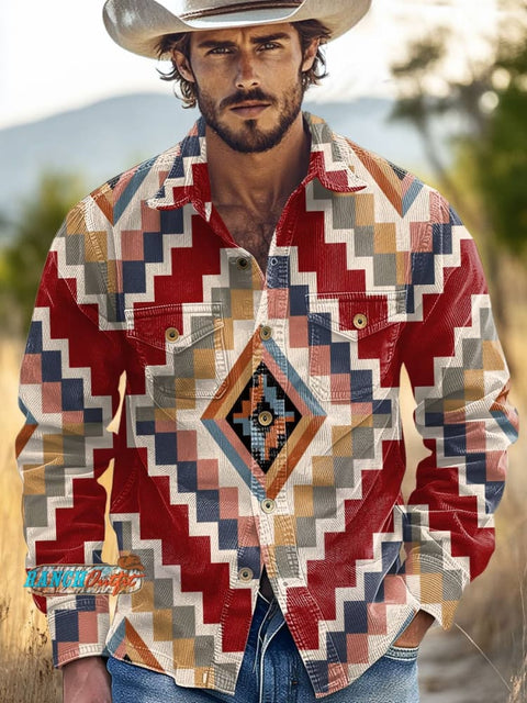 Aztec Print Casual Corduroy Shirt