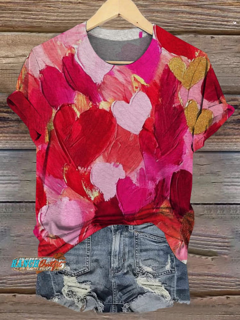 Valentine's Day Print Casual Short Sleeve Top