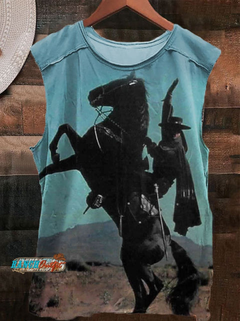 Western Cowboy Print 100% Cotton Casual Tank Top