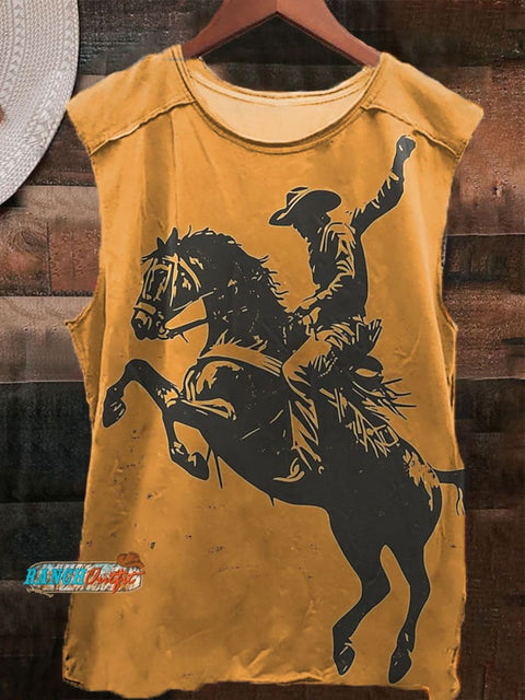 Western Cowboy Print 100% Cotton Casual Tank Top