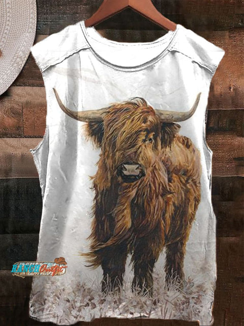 Highland Cow Print 100% Cotton Casual Tank Top