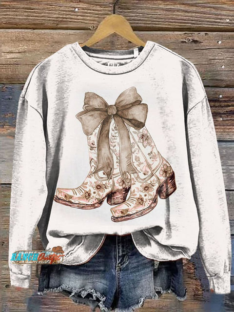 Cowgirl Boots Print Casual Sweatshirt