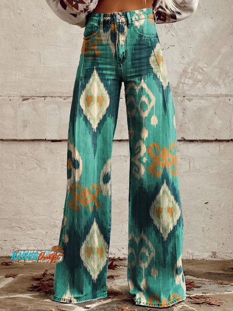 Aztec Print Casual Wide Leg Pants