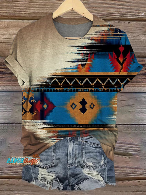 Aztec Print Casual Short Sleeve Top