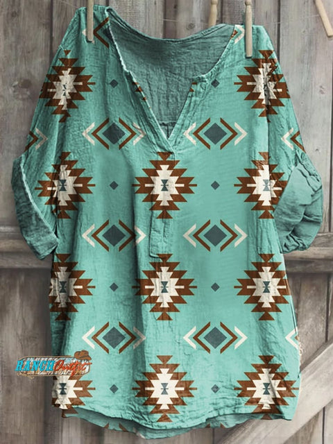 Aztec Printed Women's Casual Long Sleeve Comfortable Cotton Shirt