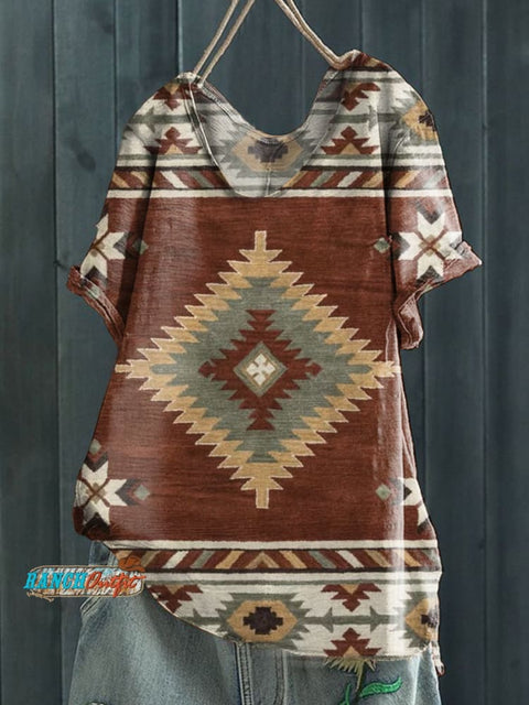 Aztec Print Casual Short Sleeve Top