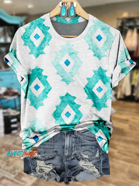 Aztec Print Casual Short Sleeve Top