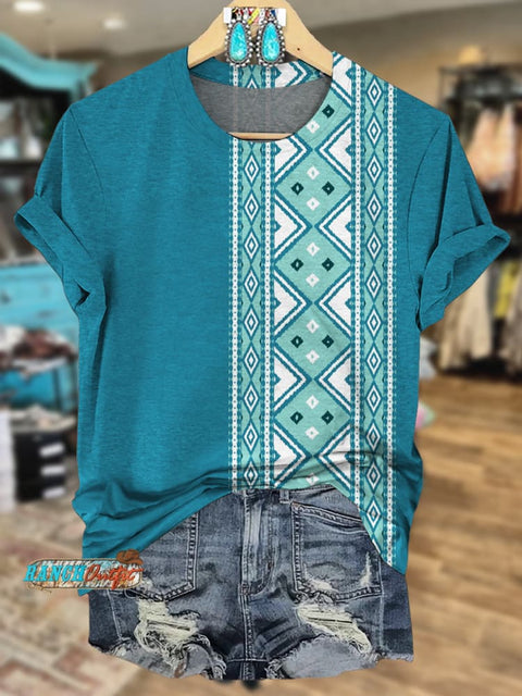 Aztec Print Casual Short Sleeve Top