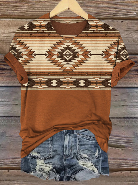 Aztec Art Print Casual Short Sleeve Top