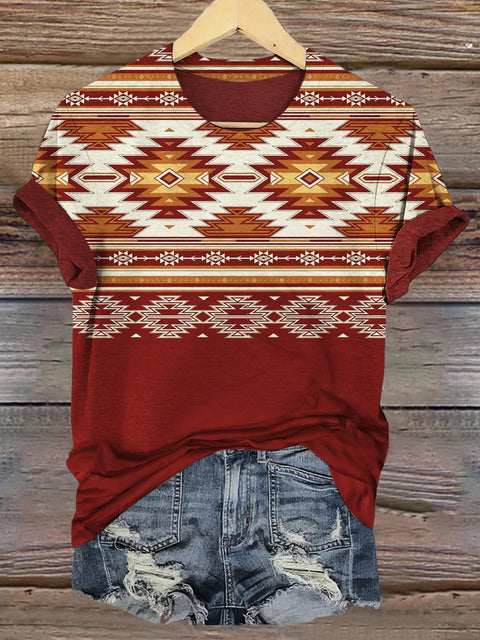 Aztec Art Print Casual Short Sleeve Top