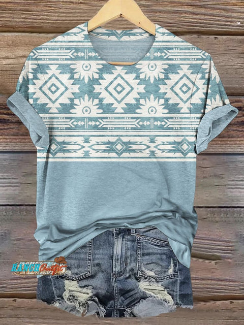 Aztec Art Print Casual Short Sleeve Top